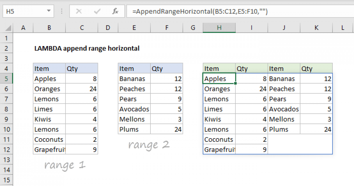 LAMBDA append range horizontal Excel formula Exceljet